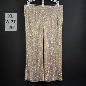Express Sequin Pants Womens XL High Rise Wide Leg Cropped Glitter Holiday Party
